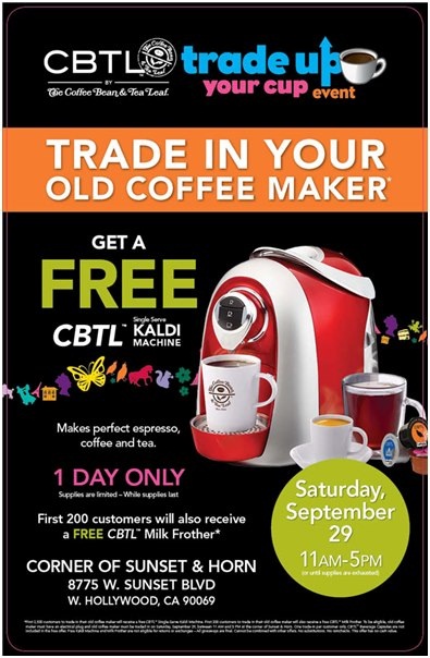Celebrate National Coffee Day at The Coffee Bean & Tea Leaf’s “Trade Up Your Cup” Event